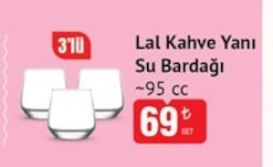 Lal Kahve Yanı Su Bardağı 3'Lü 95Cc