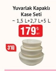 Yuvarlak Kapaklı Kase Seti 3'Lü 1,5 L+2,7 L+5 L