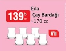 Eda Çay Bardağı 6'Lı 170 Cc