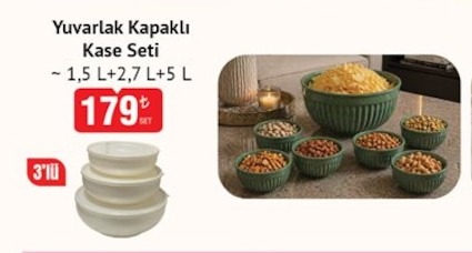 Yuvarlak Kapaklı Kase Seti 3'Lü