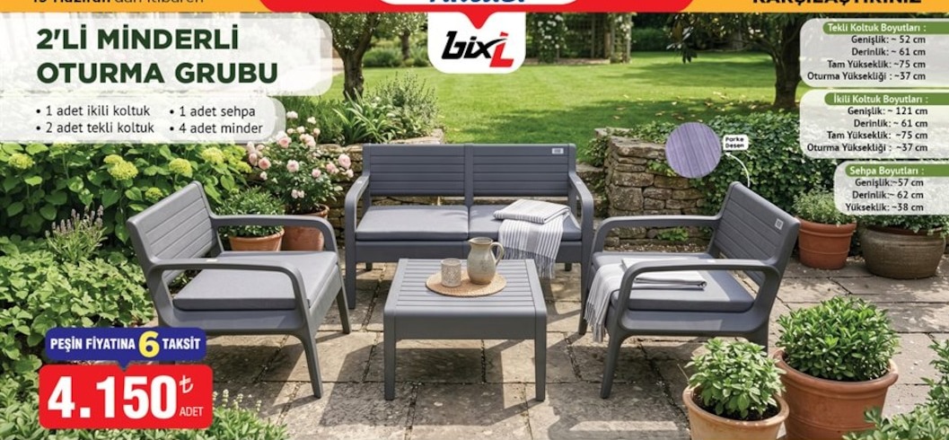 Bix 2'Li Minderli Oturma Grubu
