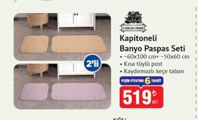 Kapitoneli Banyo Paspas Seti 2'Li