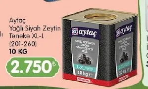 Aytaç Yağlı Siyah Zeytin Teneke Xl-L (201-260) 10 Kg
