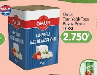 Ömür Tam Yağlı Taze Beyaz Peynir 17 Kg