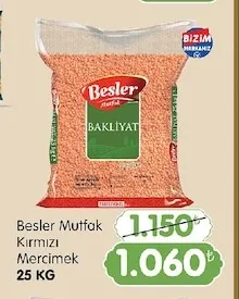Besler Mutfak Kırmızı Mercimek 25 Kg