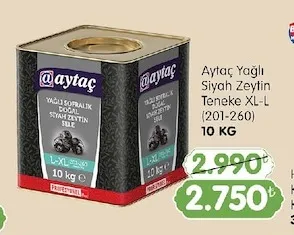 Aytaç Yağlı Siyah Zeytin T.Xl-L (201-260) 10 Kg