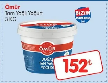 Ömür Tam Yağlı Yoğurt 3 Kg