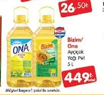 Bizim/ Ona Ayçiçek Yağı Pet 5 L