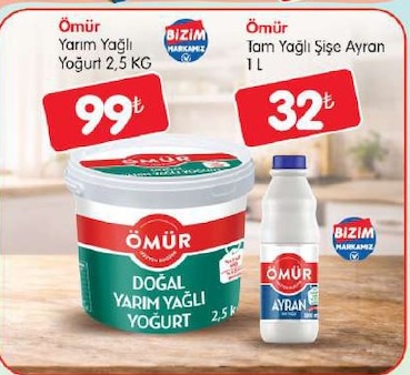 Ömür Yarım Yağlı Yoğurt 2,5 Kg