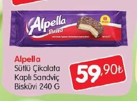Alpella Sütlü Çikolata Kaplı Sandviç Bisküvi 240 G