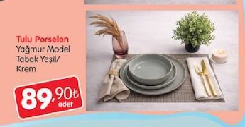 Tulu Porselen Yağmur Model Tabak Yeşil/ Krem