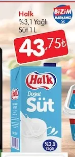 Halk %3,1 Yağlı Süt 1 L