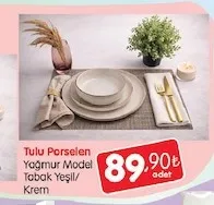 Tulu Porselen Yağmur Model Tabak Yeşil/ Krem