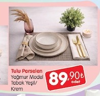 Tulu Porselen Yağmur Model Tabak Yeşil/ Krem
