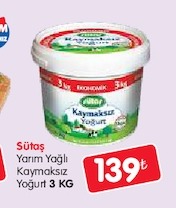 Sütaş Yarım Yağlı Kaymaksız Yoğurt 3 Kg