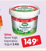 Sütaş Yarım Yağlı Kaymaksız Yoğurt 3 Kg