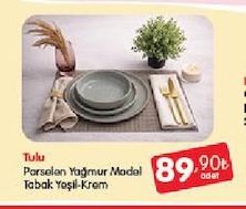 Tulu Porselen Yagmur Model Tabak Yesil-Krem