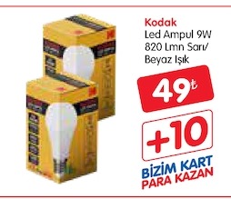 Kodak Led Ampul 9W 820 Lmn Sarı/Beyaz Işık