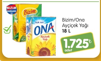 Bizim/Ona Ayçiçek Yağı 18 L