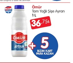 Ömür Tam Yağlı Şişe Ayran 1L