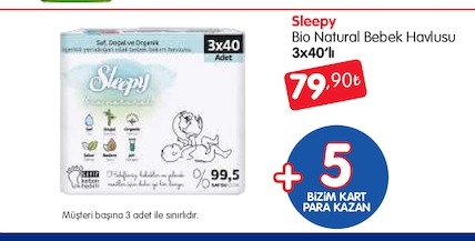 Sleepy Bio Natural Bebek Havlusu 3X40’Lu