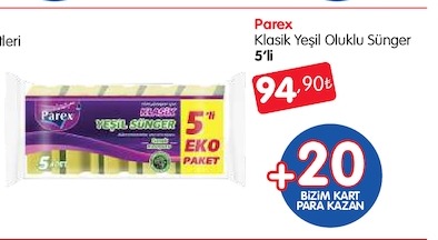 Parex Klasik Yeşil Oluklu Sünger 5'Li
