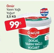 Ömür Yarim Yağlı Yoğurt 2,5 Kg