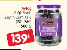 Aytac Yağlı Siyah Zeytin Cam Xl-L 500 G