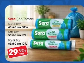 Sera Çöp Torbası Küçük Boy 40X45 Cm 30'Lu