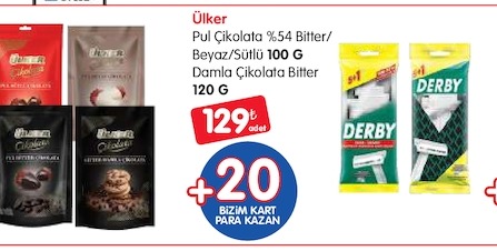 Ülker Pul Çikolata %54 Bitter/Beyaz/Sütlü 100 G Damla Çikolata Bitter 120 G