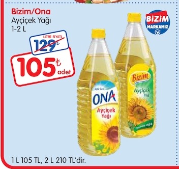 Bizim/Ona Ayçiçek Yağı 1-2 L