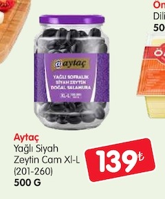 Aytaç Yağlı Siyah Zeytin Cam Xl-L 500 G