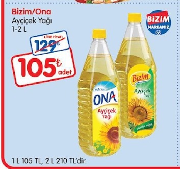 Bizim/Ona Ayçiçek Yağı 1-2 L