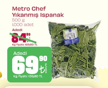 Metro Chef Yıkanmış Ispanak 500 G
