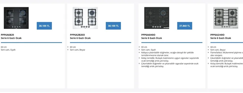 Ppp6A6B20 Serie 6 Gazli Ocak