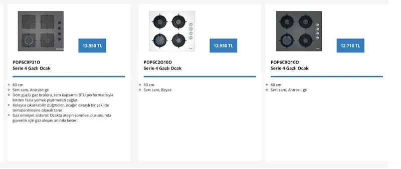 Pop6C9P3Io Serie 4 Gazlı Ocak