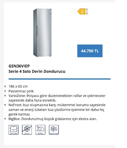 Bosch Gsn36Gvep Serie 4 Solo Derin Dondurucu