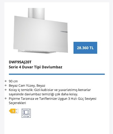 Dwf95Aj20T Serie 4 Duvar Tipi Davlumbaz