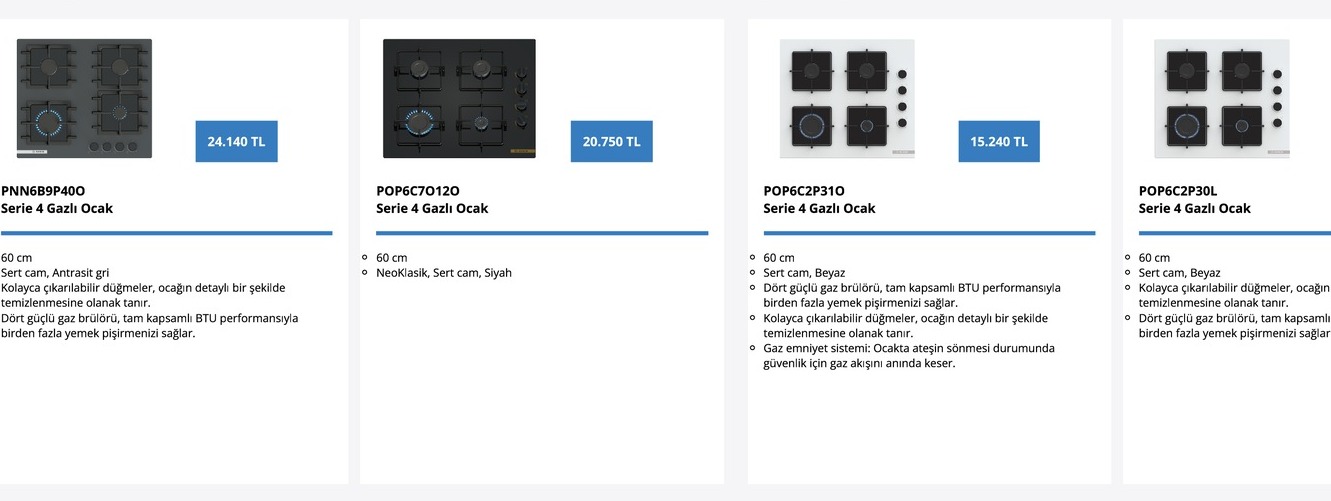 Pnn6B9P400 Serie 4 Gazlı Ocak