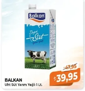 Balkan Uht Süt Yarım Yağlı 1 Lt.