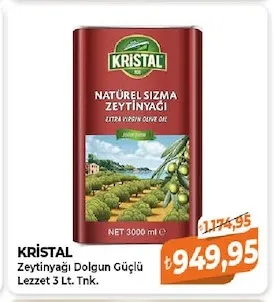 Kristal Zeytinyağı Dolgun Güçlü Lezzet 3 Lt. Tnk.