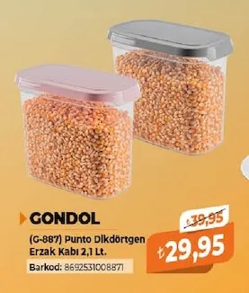 Gondol (G-887) Punto Dlkdörtgen Erzak Kabı 2,1 Lt.