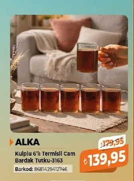Alka Kulplu 6'Lı Termisll Cam Bardak Tutku-3163