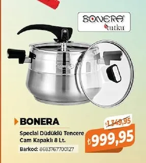 Bonera Special Düdüklü Tencere Cam Kapaklı 8 Lt.