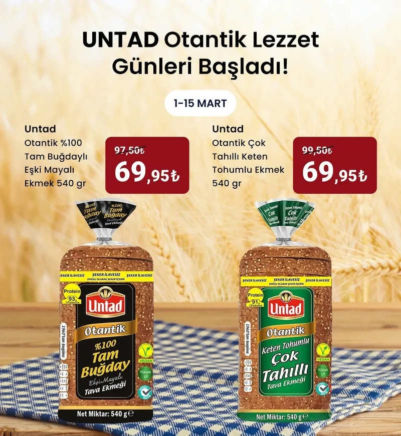 Untad Otantik %100 Tam Buğdaylı Eşki Mayalı Ekmek 540 Gr