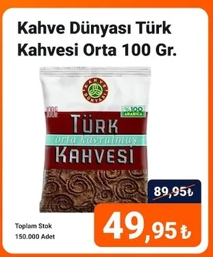 Kahve Dünyası Türk Kahvesi Orta 100 Gr.