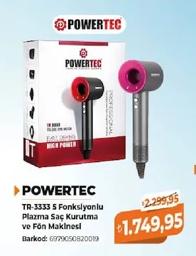 Powertec Tr-3333 5 Fonksiyonlu Plazma Saç Kurutma Ve Fön Makinesi