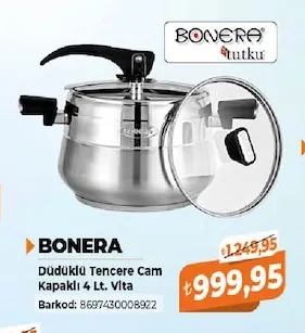 Bonera Düdüklü Tencere Cam Kapaklı 4 Lt. Vita