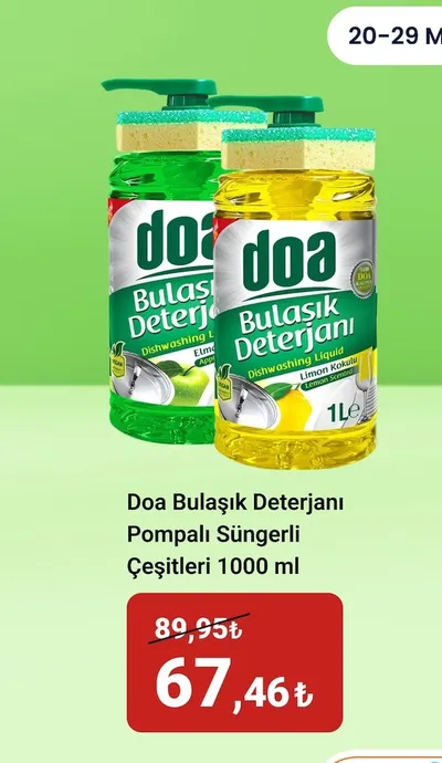 Doa Bulaşık Deterjanı Pompalı Süngerli Çeşitleri 1000 Ml