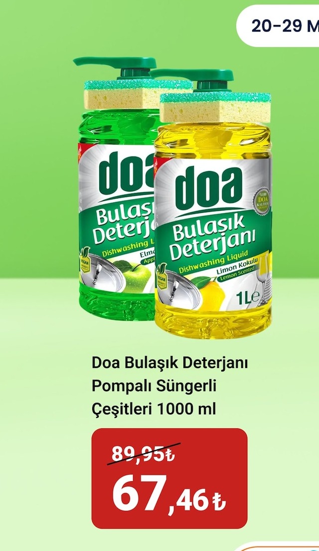 Doa Bulaşık Deterjanı Pompalı Süngerli Çeşitleri 1000 Ml